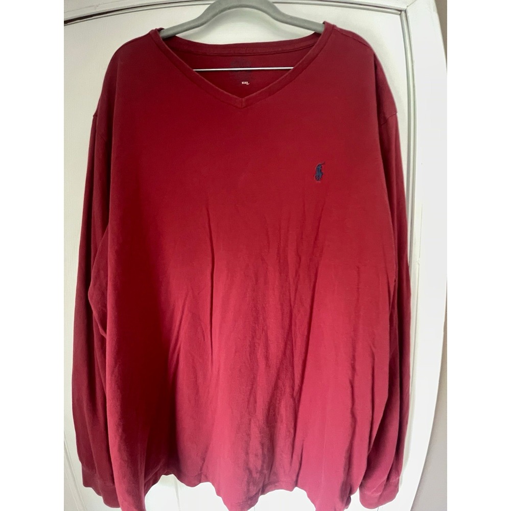 Polo Ralph Lauren Men's 2XL Regular Red Solid Cotton Knit V-Neck shirt